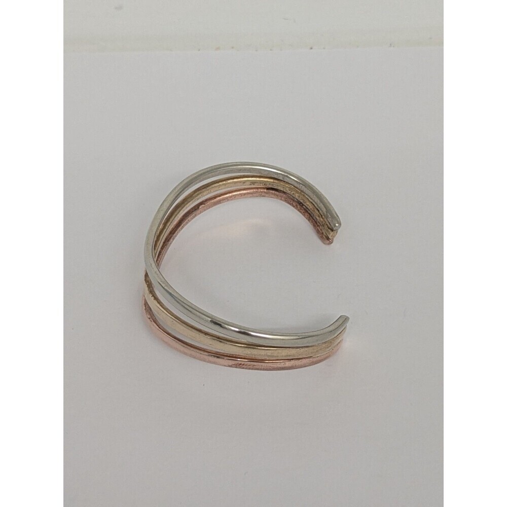 Vintage SERGIO LUB CALIFORNIA Tri Color Mix Metal Wavy Cuff Bracelet - Picture 4 of 6